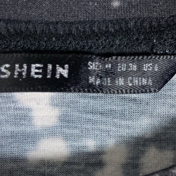 Shein Stay True Yourself Paint Splatter Tie Dye Oversized‎ Tee Black Top Size 6 - Picture 6 of 8